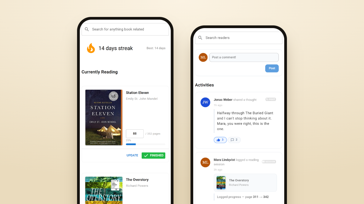 The activity feed in readme with friends' reading updates