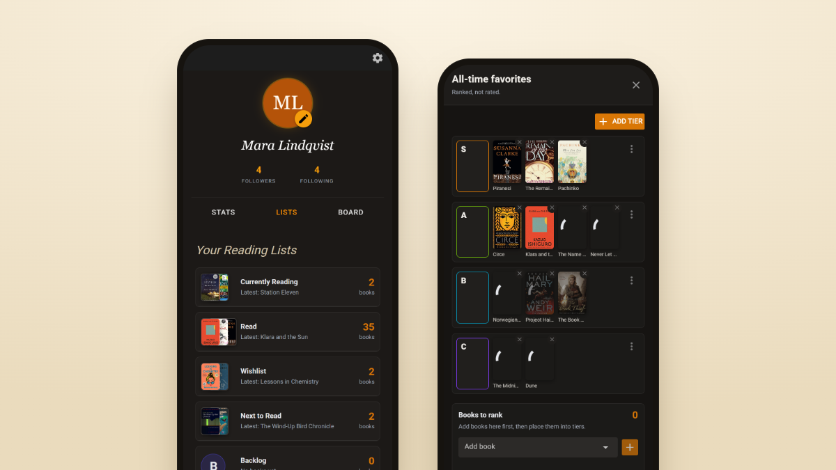 A tier list in readme ranking book covers into rows