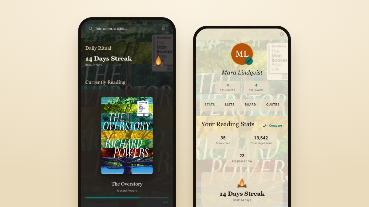 The readme home page with a custom accent color and background image