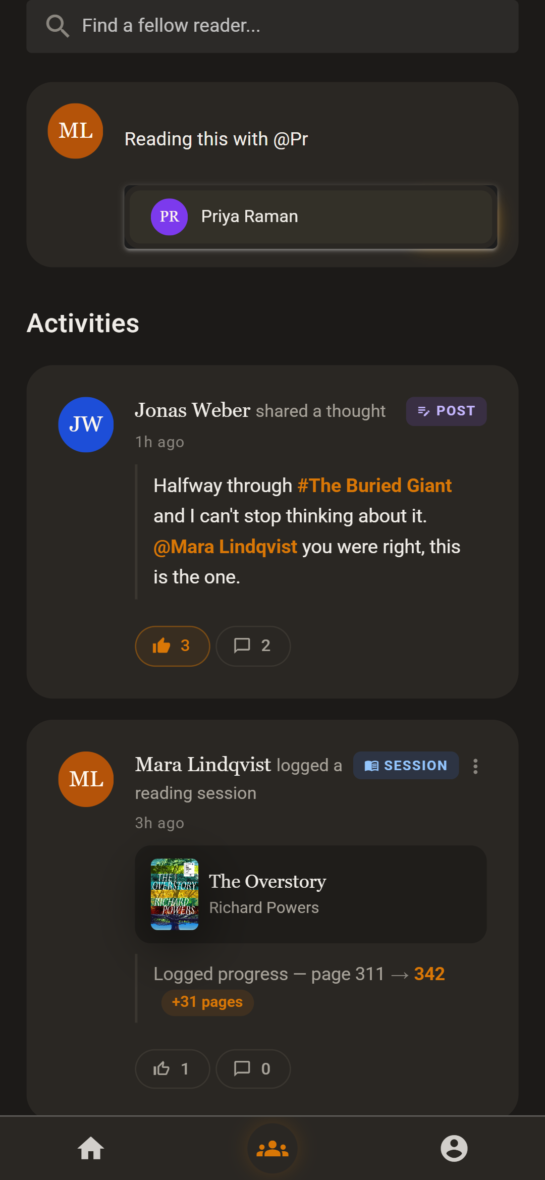 Writing a post that mentions a friend, above a post that mentions a book