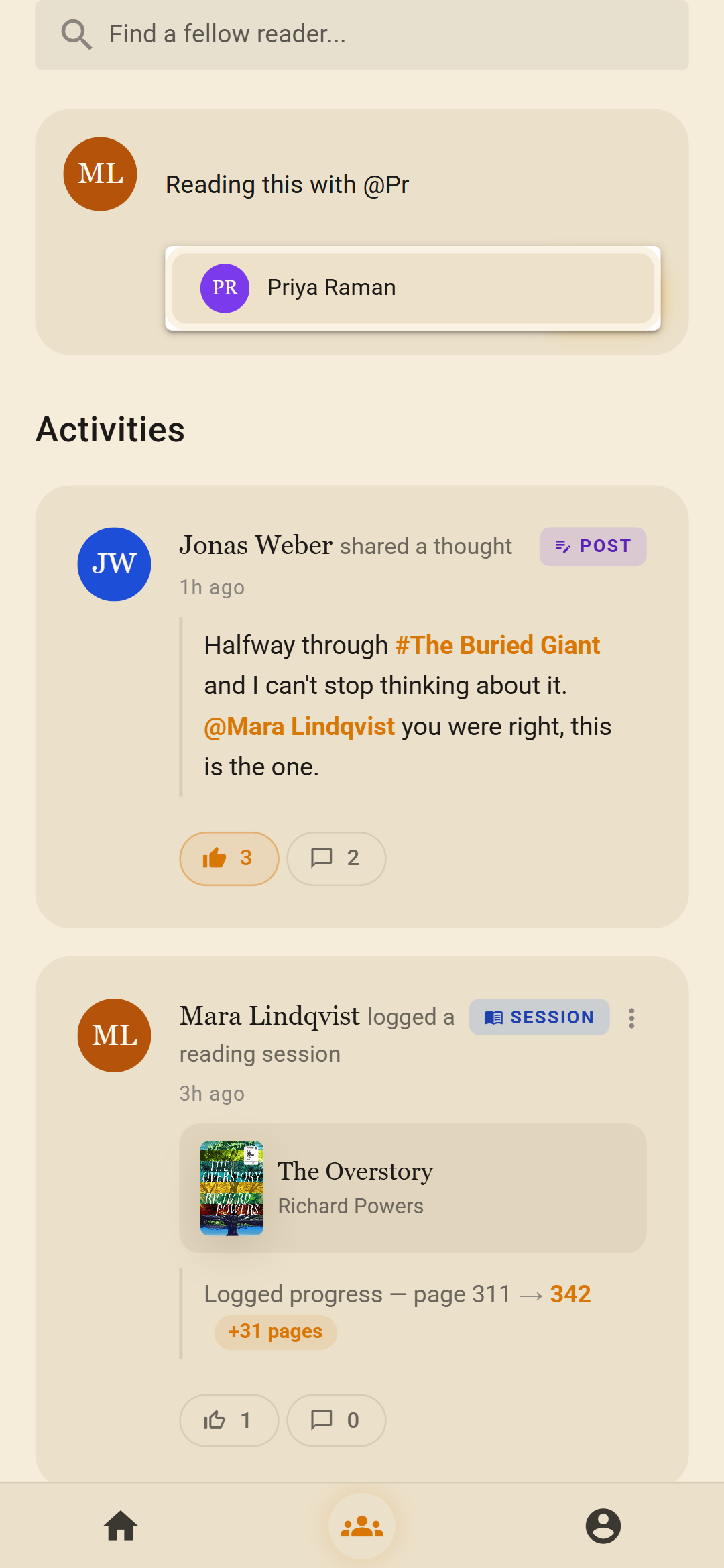 Writing a post that mentions a friend, above a post that mentions a book